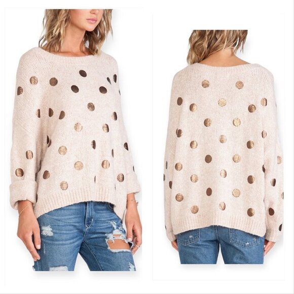 Essentiel Antwerp Sweaters - Essentiel Antwerp Hoovercraft Sweater, Size S, pale pink/beige with polka dots